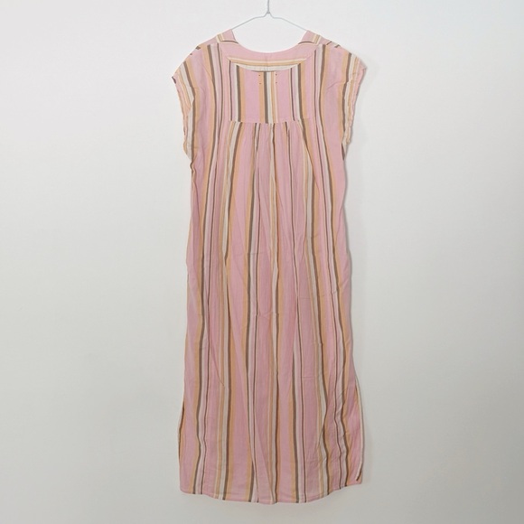 XiRENA Woman Pink Stripe Light Cotton V-Neck Maxi Dress SMALL Boho Chic Coastal - Picture 2 of 7